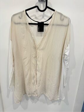 Anthropology Dolan T-shirt silk body Light Cream & White Long-Sleeve Women's Top